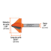 Broca para router, corte en 'V', 1-1/8', TRUPER