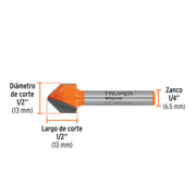 Broca para router, corte en 'V', 1/2', TRUPER