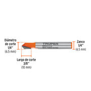Broca para router, corte en 'V', 1/4', TRUPER