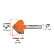 Broca para router, corte en 'V', 7/8', TRUPER