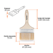 Brocha cerdas sintéticas 5' corte recto, mango de madera