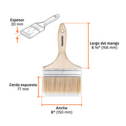 Brocha cerdas sintéticas 6' corte recto, mango de madera