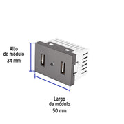 Toma 2 puertos USB acero inox de 1.5 módulos, línea Lisboa