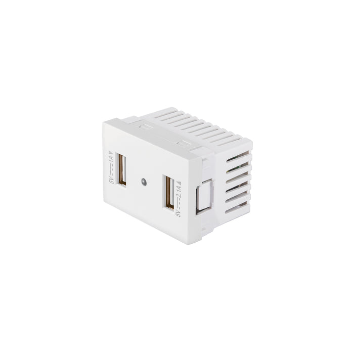 Toma con 2 puertos USB blanco de 1.5 módulos, línea Lisboa