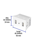 Toma con 2 puertos USB blanco de 1.5 módulos, línea Lisboa