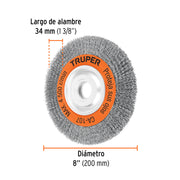 Carda alambre ondulado 8' x 3/4' para esmeril, TRUPER