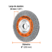 Carda alambre ondulado 8' x 7/8' para esmeril, TRUPER