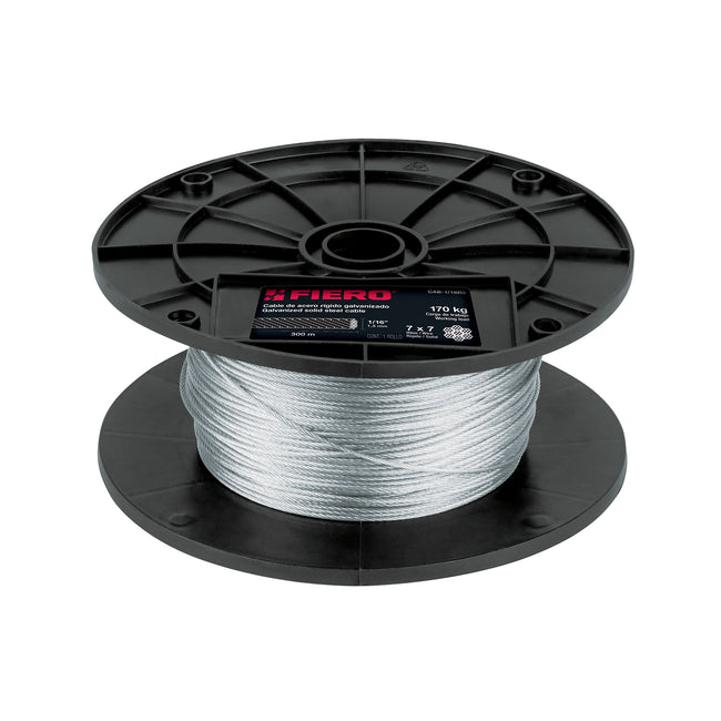 Metro de cable rígido 1/16' de acero 7x7 hilos, 300 m, FIERO