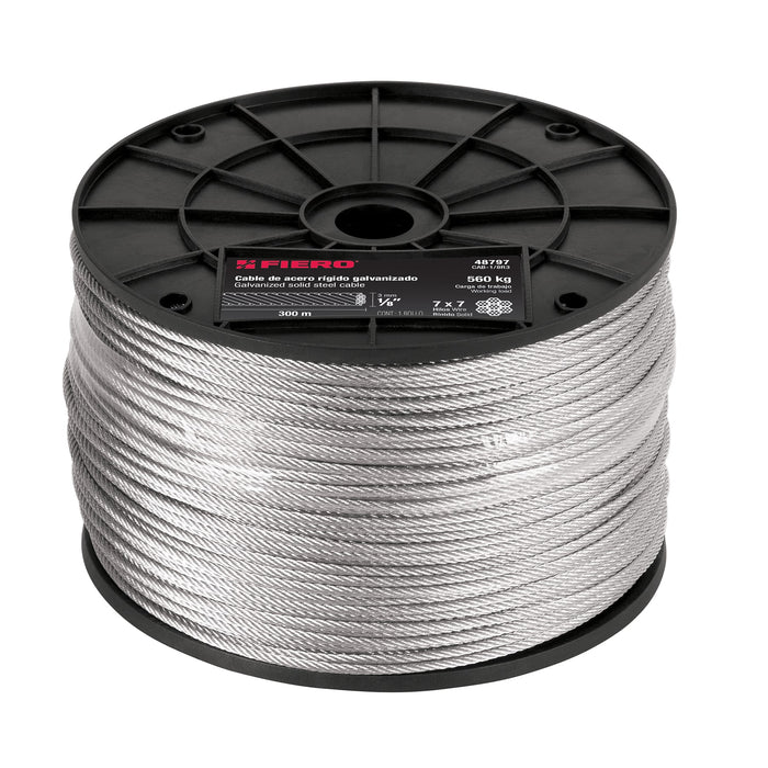 Metro de cable rígido 1/8' de acero 7x7 hilos, 300 m, FIERO
