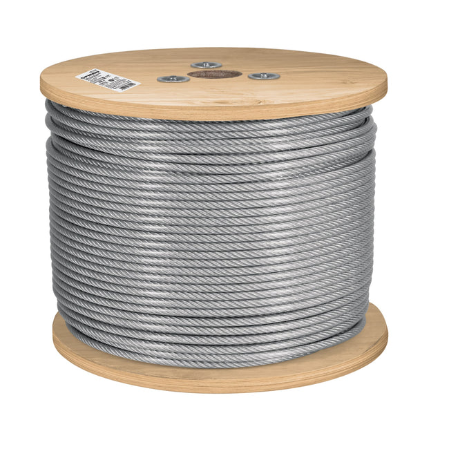 Metro de cable rígido 1/8' acero 7x7 recubierto PVC, 300 m
