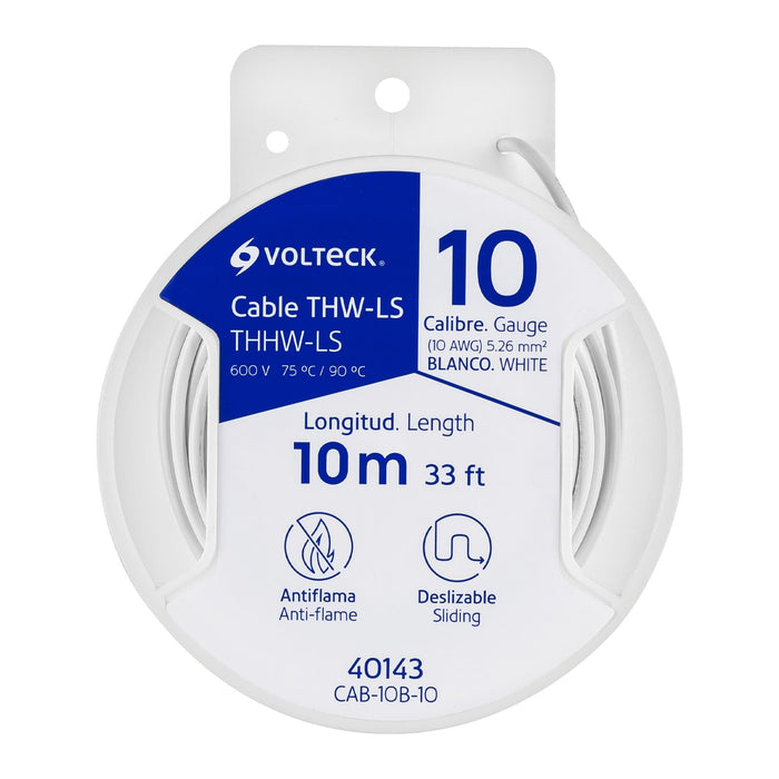 Carrete con 10 m de cable THHW-LS 10 AWG blanco, VOLTECK