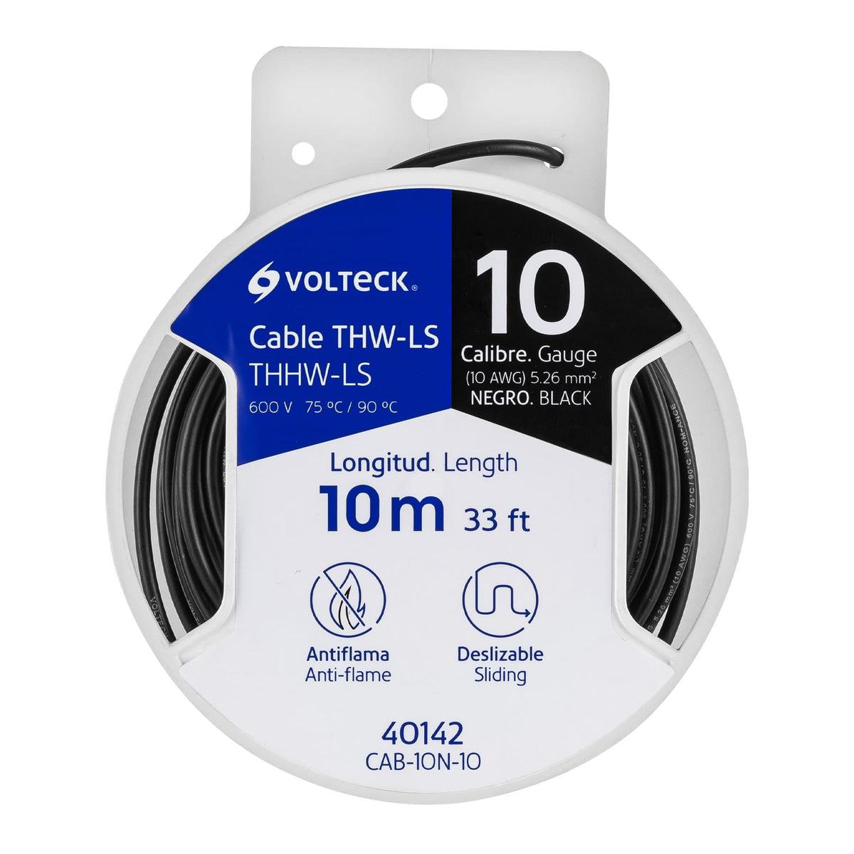 Carrete con 10 m de cable THHW-LS 10 AWG negro, VOLTECK