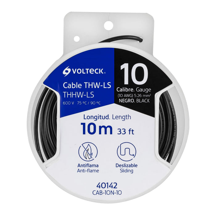 Carrete con 10 m de cable THHW-LS 10 AWG negro, VOLTECK