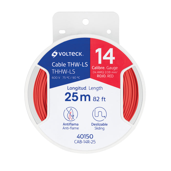 Carrete con 25 m de cable THHW-LS 14 AWG rojo, VOLTECK