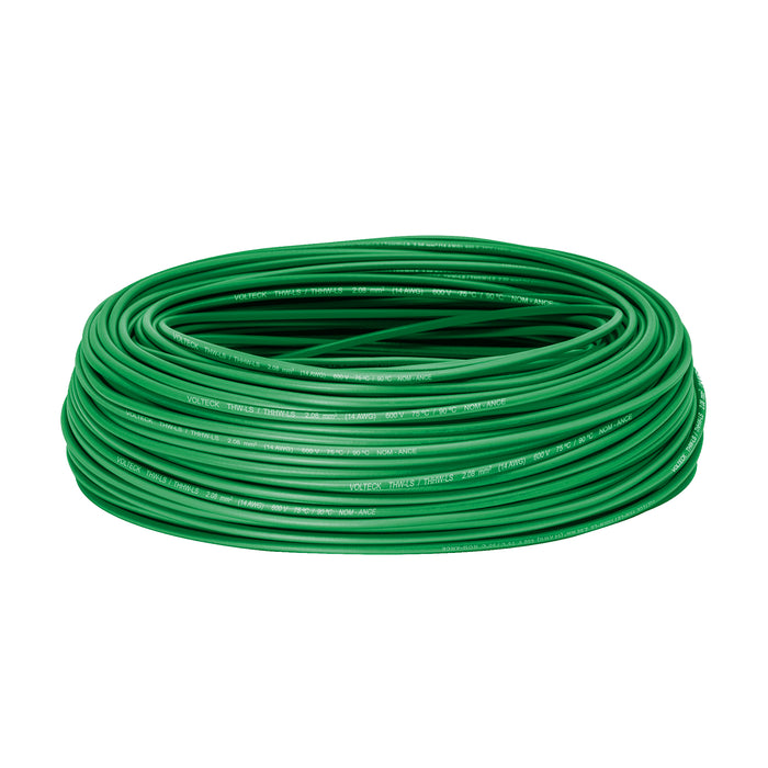 Rollo de 100 m de cable THHW-LS 14 AWG verde, VOLTECK