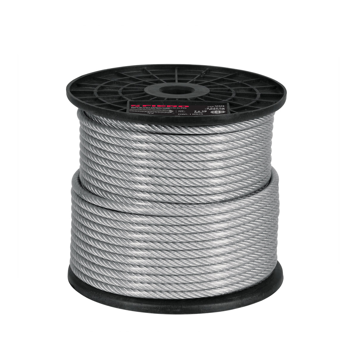 Metro cable flexible 3/16' acero 7x19 recubierto PVC, 75 m