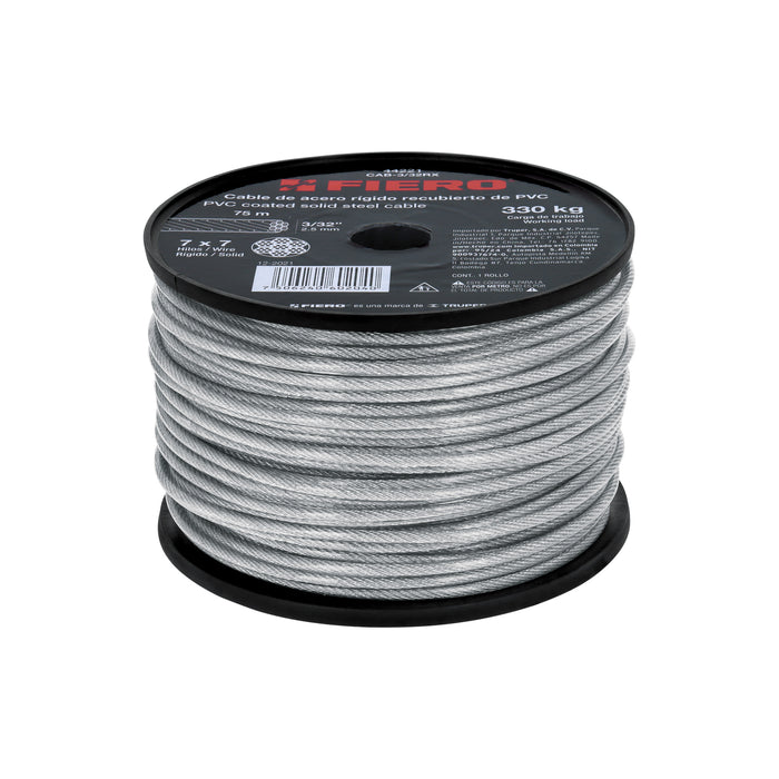 Metro de cable rígido 3/32' acero 7x7 recubierto PVC, 75 m