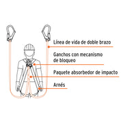 Línea de vida con absorbedor de impacto, doble brazo, ANSI