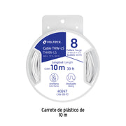 Carrete con 10 m de cable THHW-LS 8 AWG blanco, VOLTECK