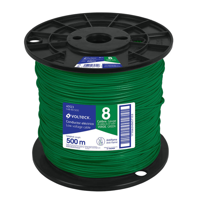 Metro de cable THHW-LS 8 AWG verde en carrete de 500 m