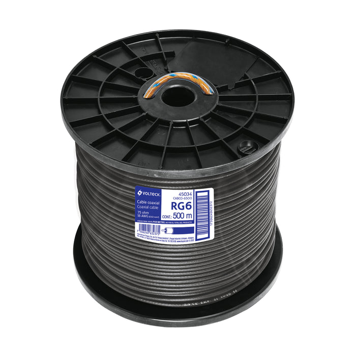 Metro de cable coaxial RG6 en carrete de 500 m, VOLTECK