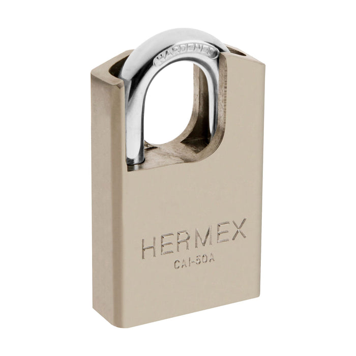 Candado de acero 50 mm con coraza, llave de disco, HERMEX