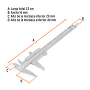 Calibrador vernier analógico 6', acero inox, std y mm,TRUPER