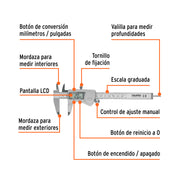 Calibrador vernier digital 6', acero inox, std y mm, TRUPER