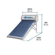 Calentador solar de agua, 12 tubos, 150L, 4 personas, FOSET