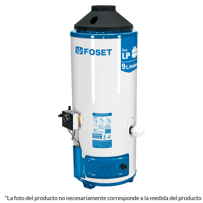 Calentador de paso, rápida recup, 9L, 2 serv, gas nat, FOSET