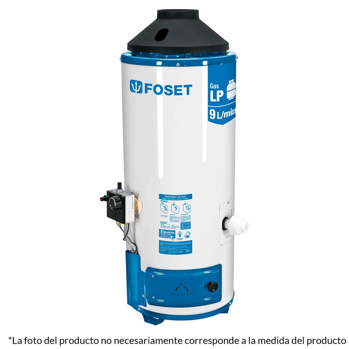 Calentador de paso, rápida recup, 9L, 2 serv, gas nat, FOSET