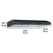 Campana extractora 75 cm, empotrable, negra, FOSET
