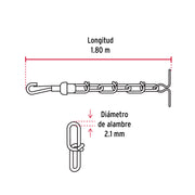 Cadena de 1.8 m de amarre para perro, 2.1 mm, FIERO