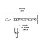 Cadena de 1.8 m de amarre para perro, 2.4 mm, FIERO