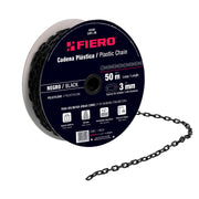 Metro de cadena de 3 mm de plástico negra, carrete de 50 m
