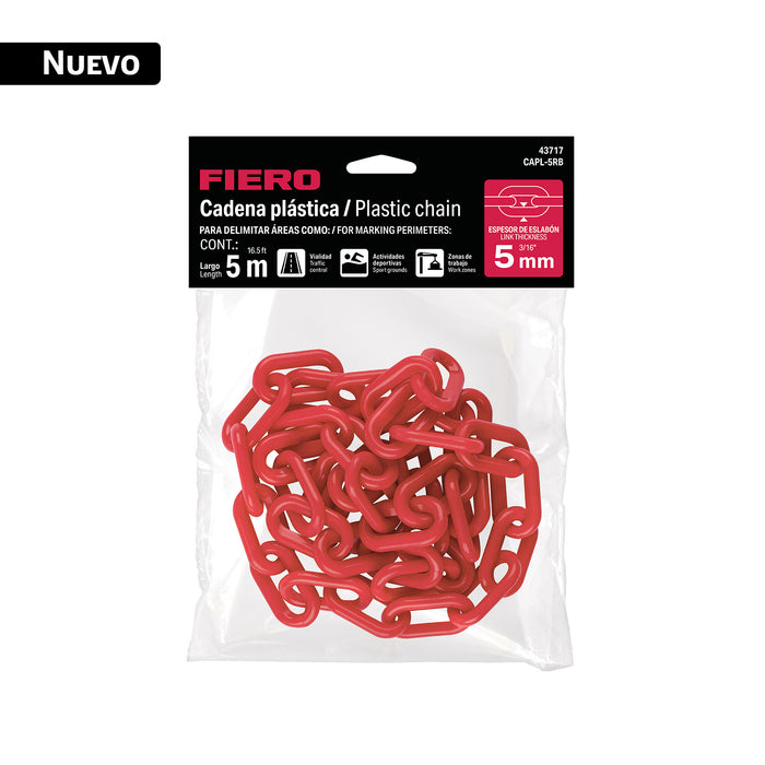 Bolsa con cadena plástica roja 5 mm x 5 m, FIERO