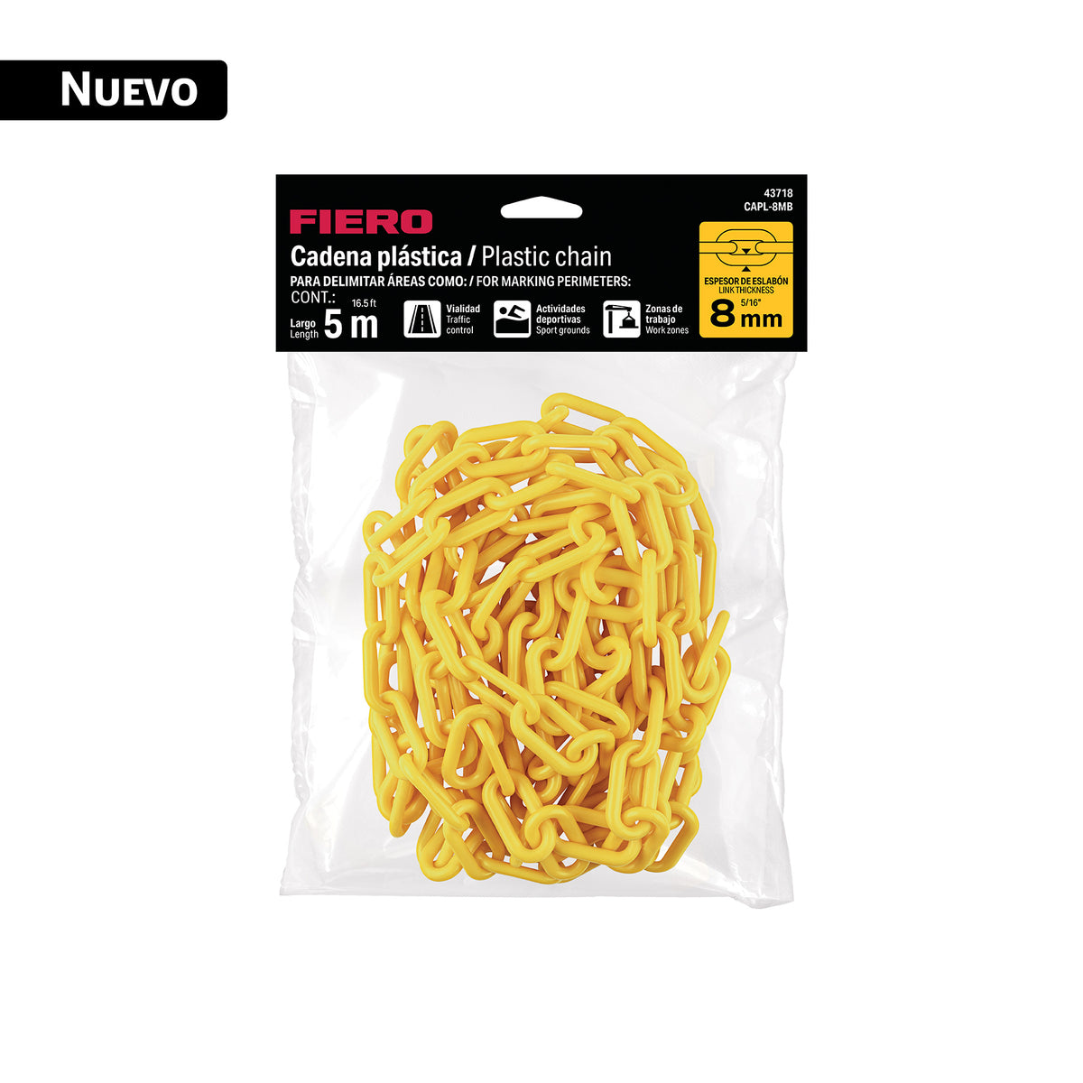Bolsa con cadena plástica amarilla 8 mm x 5 m, FIERO