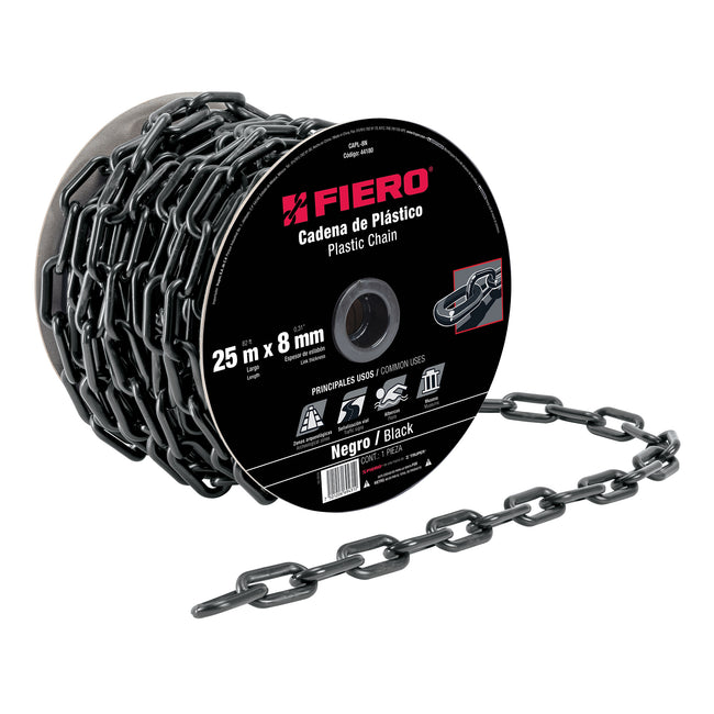 Metro de cadena de 8 mm de plástico negra, carrete de 25 m