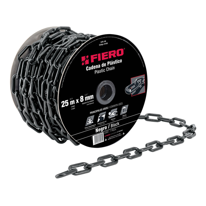 Metro de cadena de 8 mm de plástico negra, carrete de 25 m