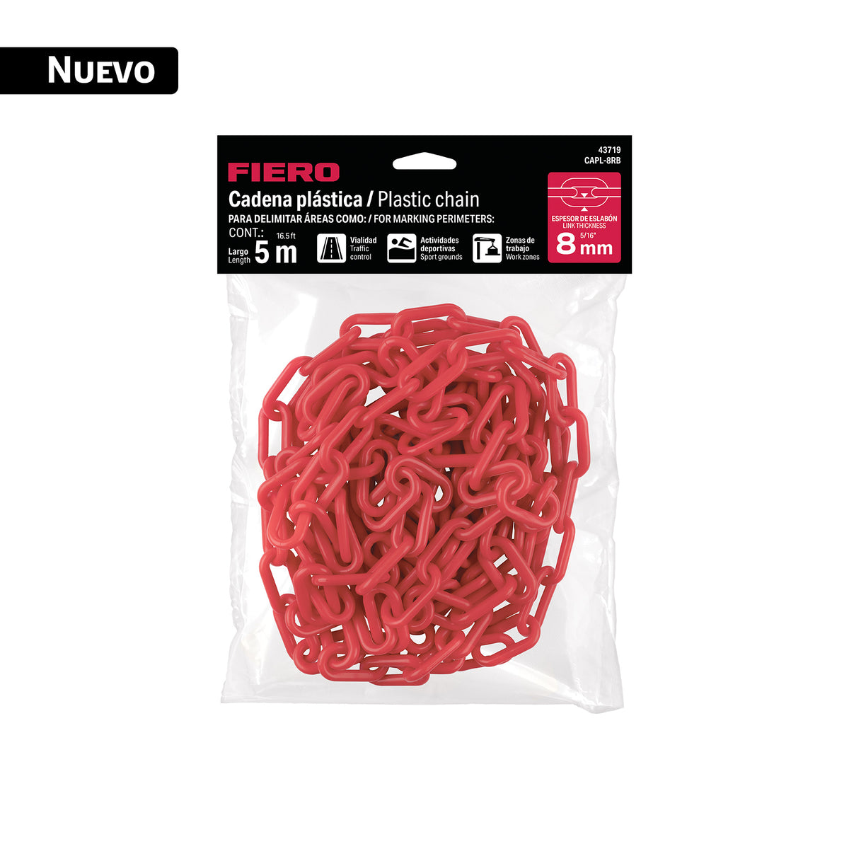 Bolsa con cadena plástica roja 8 mm x 5 m, FIERO