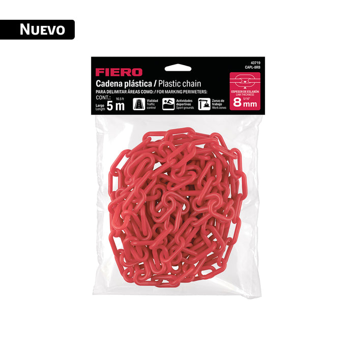 Bolsa con cadena plástica roja 8 mm x 5 m, FIERO