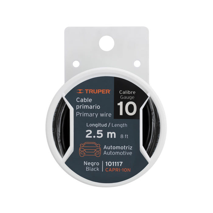 Carrete con 2.5 m de cable primario negro calibre 10, TRUPER