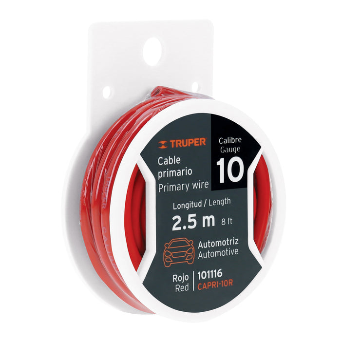 Carrete con 2.5 m de cable primario rojo calibre 10, TRUPER