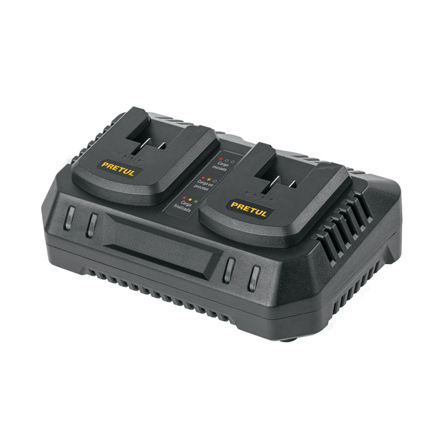 Cargador dual de baterías de ion litio 20V, PRETUL