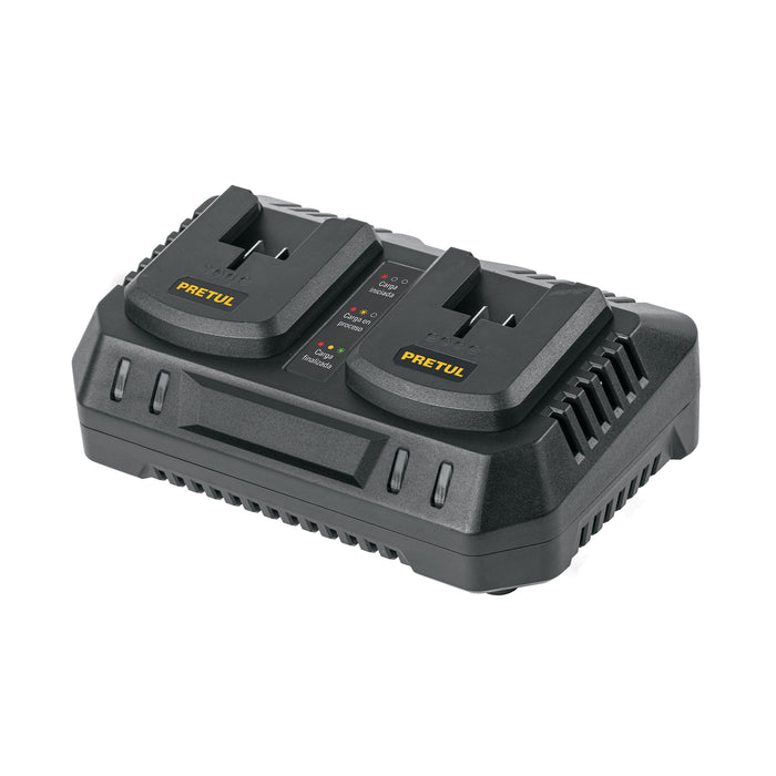 Cargador dual de baterías de ion litio 20V, PRETUL