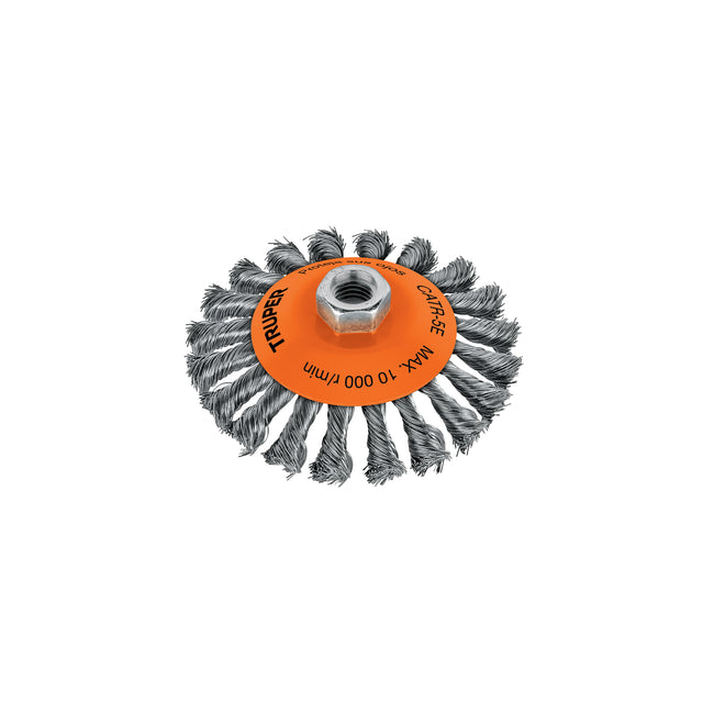 Carda tipo cónico 5' alambre trenzado, eje 5/8'-11, TRUPER