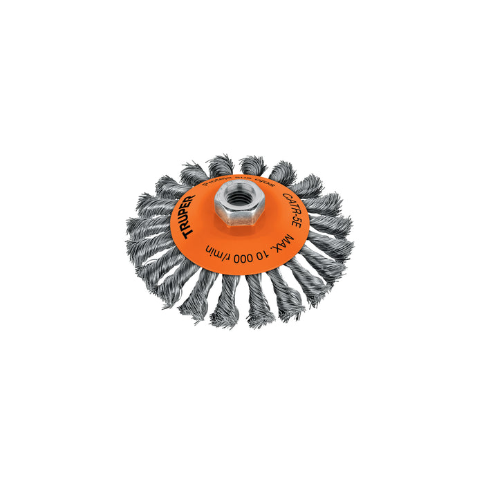 Carda tipo cónico 5' alambre trenzado, eje 5/8'-11, TRUPER