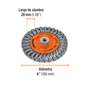 Carda circular 6' alambre trenzado, eje 5/8'-11, TRUPER