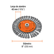 Carda circular 8' alambre trenzado, eje 5/8'-11, TRUPER