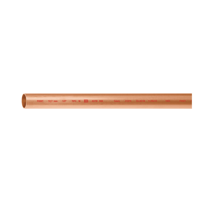 Tubo rígido de cobre 1/2' tipo 'M', 3m, 0.9kg, FOSET
